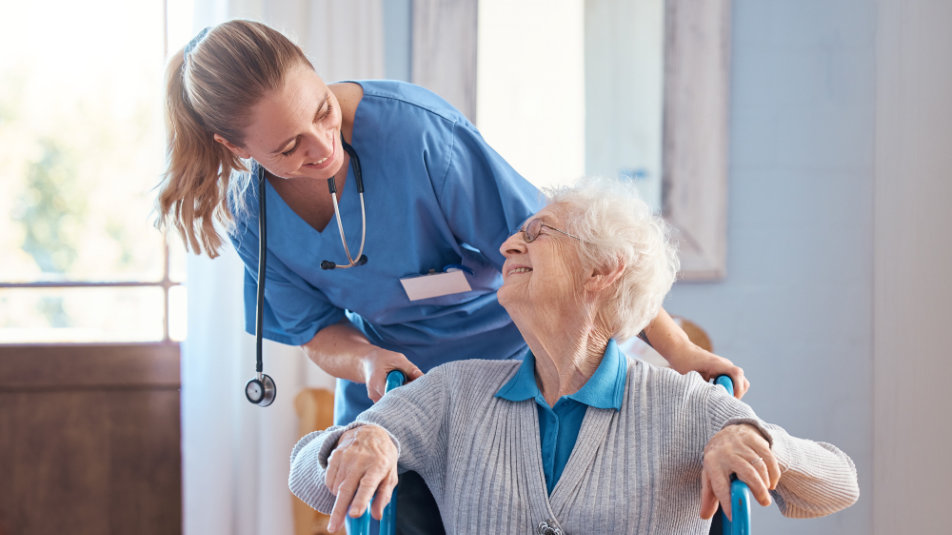 Health Care Nurse assisting a adult woman